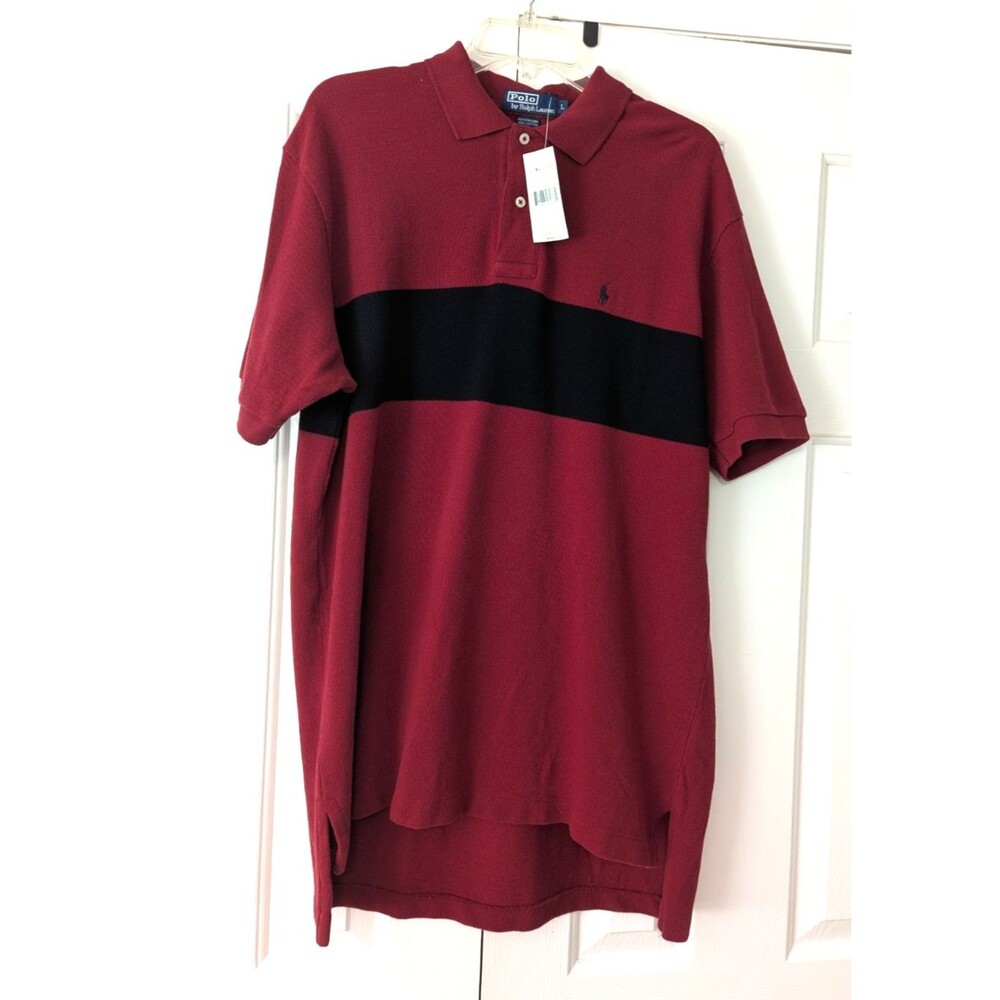 VTG Polo Ralph Lauren Short Sleeve Shirt Men's Large Burgundy Black Pony NWT